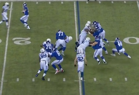 Giants Blockers Stalemated at Line of Scrimmage