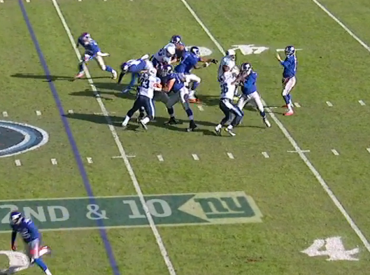 ...then John Jerry gets beat inside, causing rushed throw.