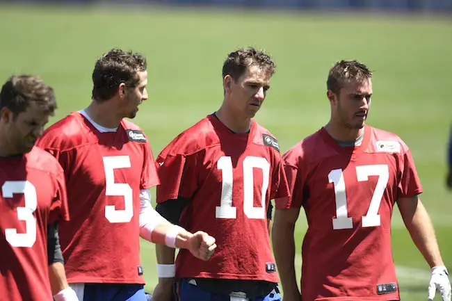 Alex Tanney, Davis Webb, Eli Manning, and Kyle Lauletta; New York Giants (June 12, 2018)