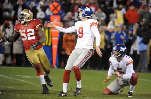 Lawrence Tynes (9), Steve Weatherford (5), New York Giants (January 22, 2012)